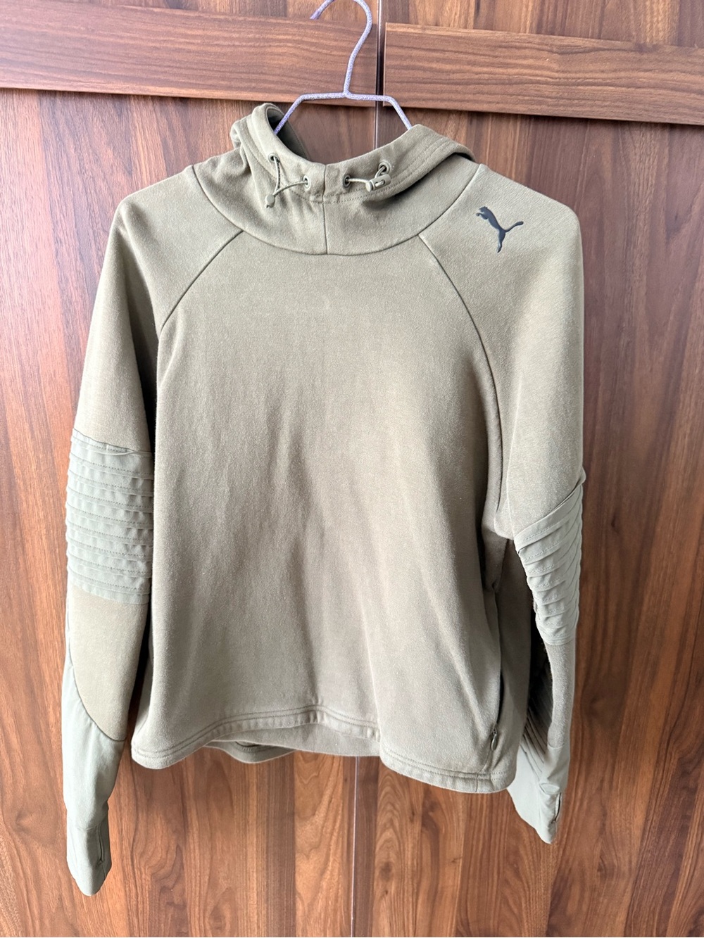 Puma unisex Olive Crewneck Hoodie with Quilted Sleeve Panels